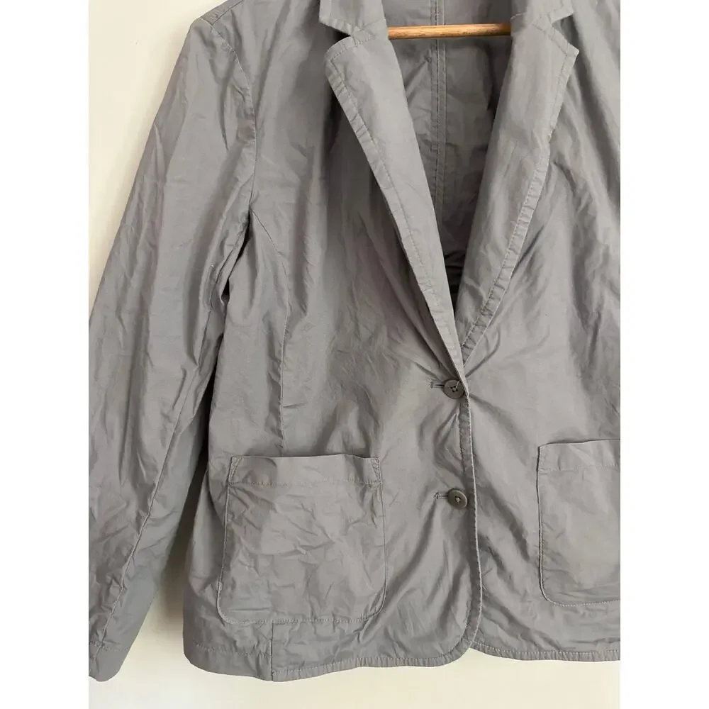 Eileen Fisher Womens M Cotton Poplin Notch Collar Blazer Jacket Gray Career - Picture 2 of 7